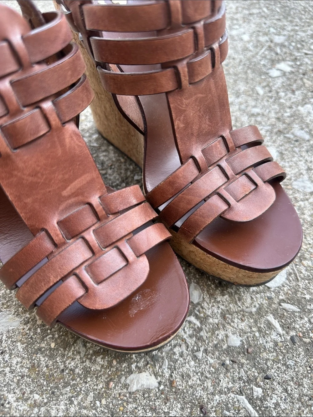 Tory Burch | Brown Leather Platform Wedge Sandals